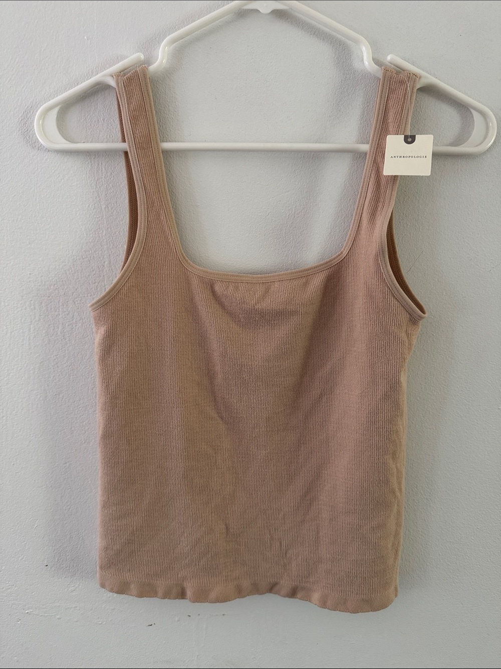 NWT Anthropologie Ribbed Square-Neck Tank Top — Light Taupe SZ L/XL